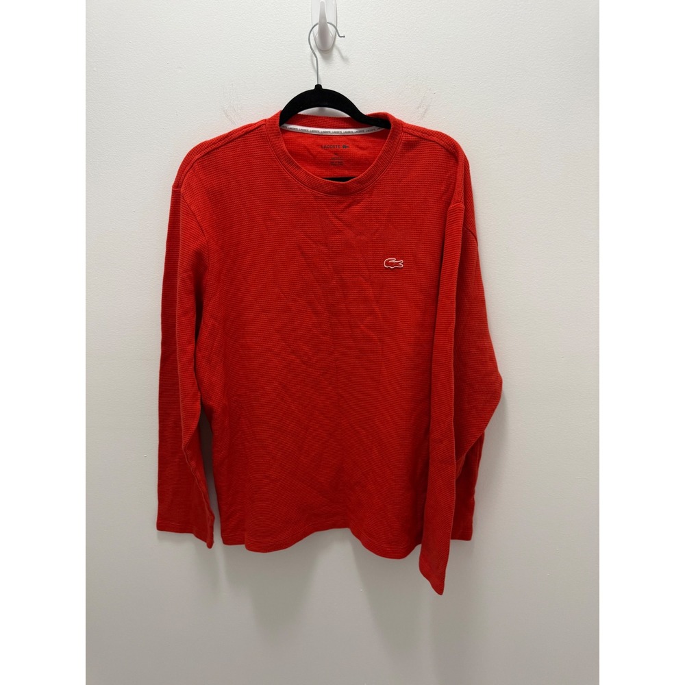 Lacoste Mens XXL Red Waffle Knit Thermal Long Sleeve Shirt Sleepwear TH2081